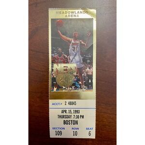 NBA 1993 New Jersey Nets vs Boston‎ Celtics April 15 Ticket Stub